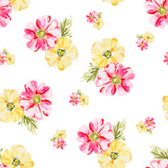 Pink and yellow bright watercolor flower pattern