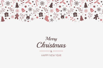 Fototapeta na wymiar Christmas greeting card with festive decorations. Xmas wishes. Vector