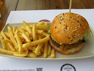 Hamburger mit Pommes Frites auf einem Teller