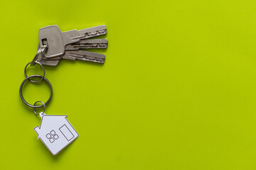 Set of Keys With White House Isolated on green Background.