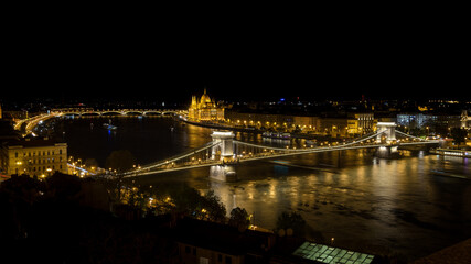 Fototapeta na wymiar Budapest city landscape with the Chain bridge over the Danube river and the Parliament building at night, Budapest, Hungary
