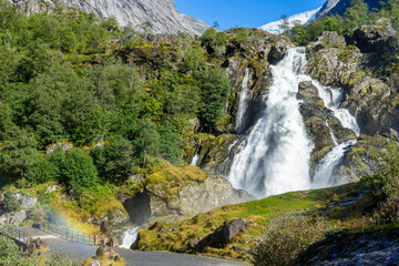 Naklejka na ściany i meble Wanderung / Spaziergang zum Wasserfall / Fluß und dem zugehörigen Gletscher 