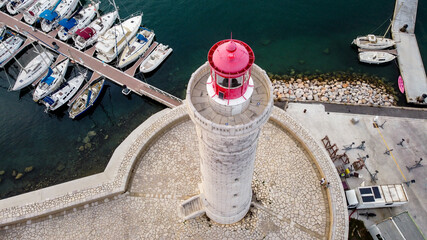 Aerial view of the lighthouse of Sete in the South of France - Marina in the Mediterranean Sea