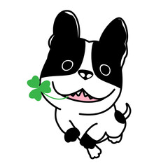 フレンチブルドッグとクローバーのイラスト