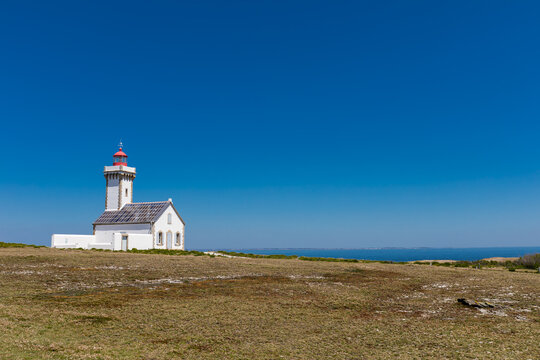 Lighthouse of Pointe des Poulains, western coast of Belle-Ile-en-Mer, Brittany, France