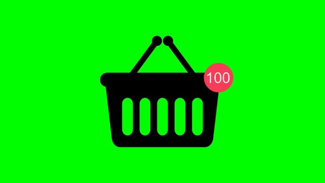 Animation of  shopping basket and adding Items icon. shop cart on green background. 4K video