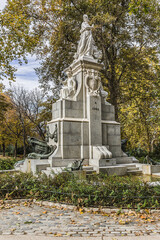 Cuba Monument in Buen Retiro Park. Buen Retiro Park (1680) - Public Park of "Pleasant Retreat ", one of largest parks of Madrid City. Spain.