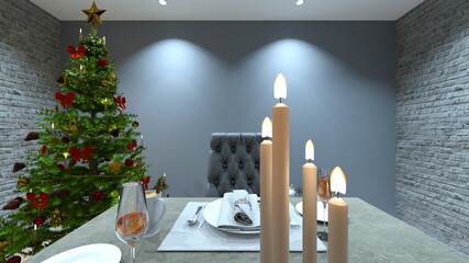 クリスマスツリーのある部屋