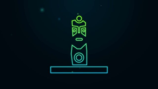 Glowing neon line Slavic pagan idol icon isolated on black background. Antique ritual wooden idol. 4K Video motion graphic animation