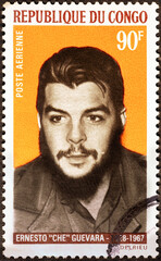 Portrait of Che Guevara on postage stamp of Congo