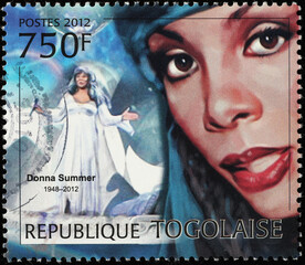 Portrait of Donna Summer on postage stamp