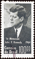 Portrait of John Kennedy on brazilian postage stamp