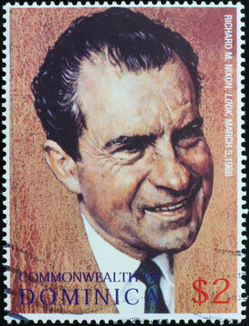 Portrait of President Nixon by Norman Rockwell on stamp