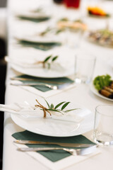 elegant holiday table setting. decorated table. selective focus.