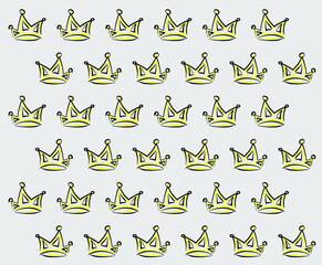 Vector girlish pattern. Yellow crown with a black outline on a grey background. Wallpaper of a girls theme