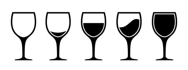 Set wine glass icon from empty to full, wine glass collection sign – stock vector