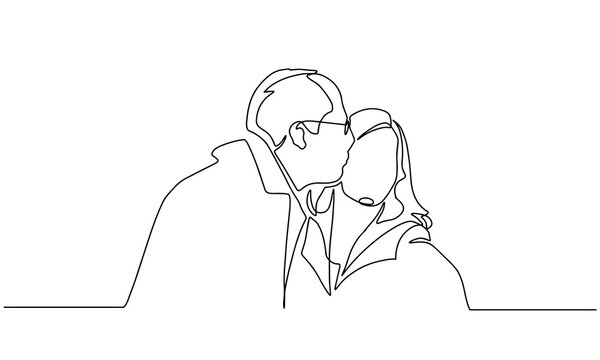 recommend clip art: Elderly couple in continuous line art drawing style. Romantic elderly couple. Old grandfather and grandmother. Continuous one line drawing. Happy grandparents isolated on white background