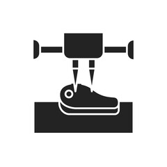 3d printer prints meat black glyph icon. 3d printer recreating a pice of meat. Innovation. Biotechnology and bioengineering. Pictogram for web page, mobile app, promo.