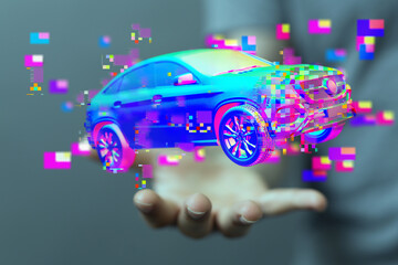 digital car technology smart in virtuel room.