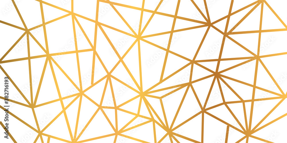 Poster Spider web background, gold foil wire triangles geometric seamless mosaic repeat pattern background - stock vector