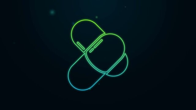 Glowing neon line Sports nutrition bodybuilding proteine power drink and food icon isolated on black background. 4K Video motion graphic animation