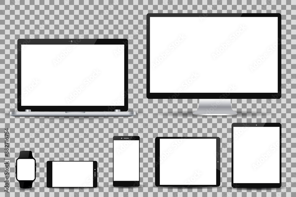 Aufkleber Set technology devices with white empty display - stock vector