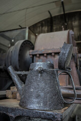 vintage oil container in a workshop