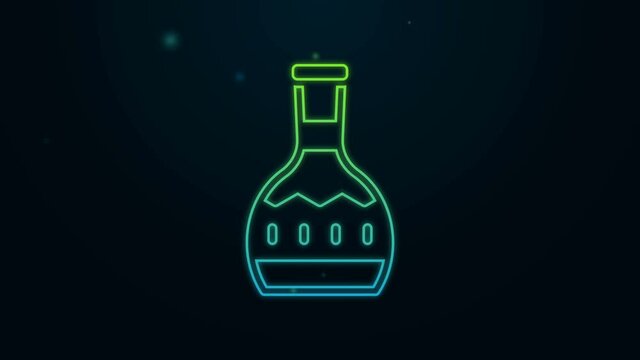 Glowing neon line Tequila bottle icon isolated on black background. Mexican alcohol drink. 4K Video motion graphic animation