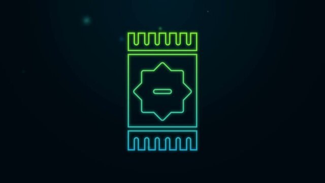 Glowing neon line Mexican carpet icon isolated on black background. 4K Video motion graphic animation