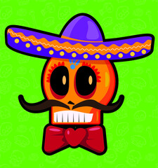 Skull wearing mexican charro hat day of the dead
