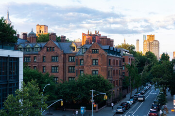 New York / Usa - July 28 2020: View from High Line to the 20th street in Chelsea, Manhattan. View on a street and buildings