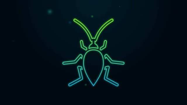 Glowing neon line Cockroach icon isolated on black background. 4K Video motion graphic animation