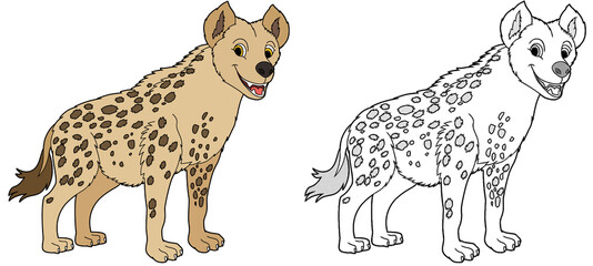 cartoon sketch scene with hyena on white background - illustration - obrazy, fototapety, plakaty