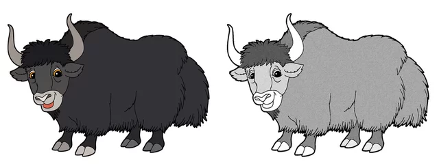 Keuken spatwand met foto cartoon sketch scene with yak buffalo on white background - illustration © agaes8080