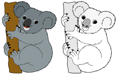 cartoon sketch scene with koala on white background - illustration