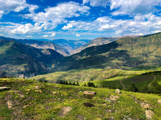 Fototapeta na wymiar Beautiful mountain landscape on a sunny summer day. Dagestan, Russia