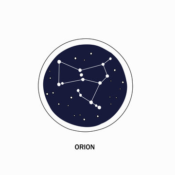 Constellation Orion on a blue round background, vector illustration