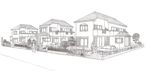 住宅パース　ラフ線画