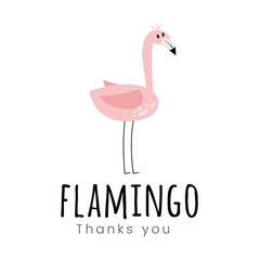 Vector illustration of a logo with a flamingo bird and the inscription thank you. Flamingo emblem with flamingo thank you lettering
