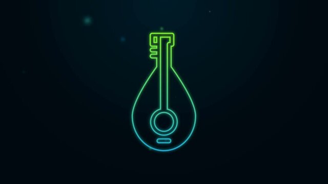 Glowing neon line Traditional musical instrument mandolin icon isolated on black background. 4K Video motion graphic animation