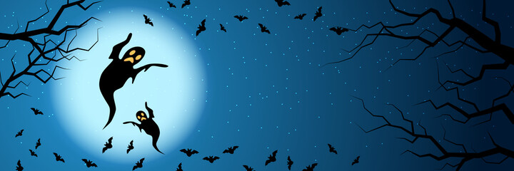 Halloween scary night horizontal vector banner
