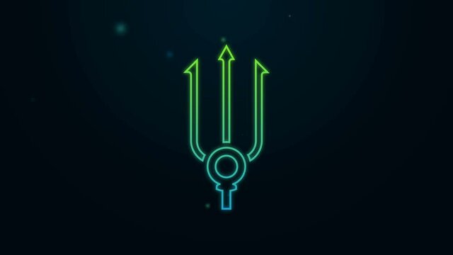 Glowing neon line Neptune Trident icon isolated on black background. 4K Video motion graphic animation