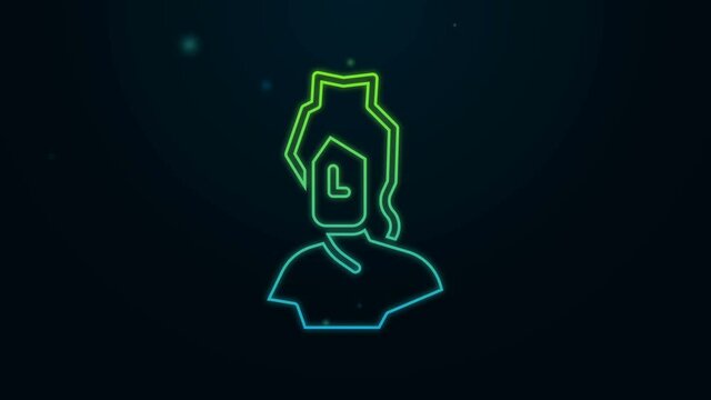 Glowing neon line Ancient bust sculpture icon isolated on black background. 4K Video motion graphic animation