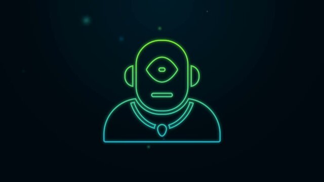 Glowing neon line Cyclops icon isolated on black background. 4K Video motion graphic animation
