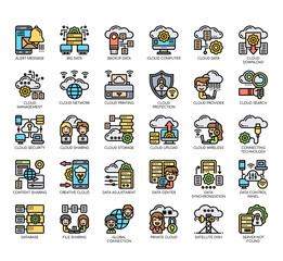 Set of cloud technology thin line and pixel perfect icons for any web and app project.