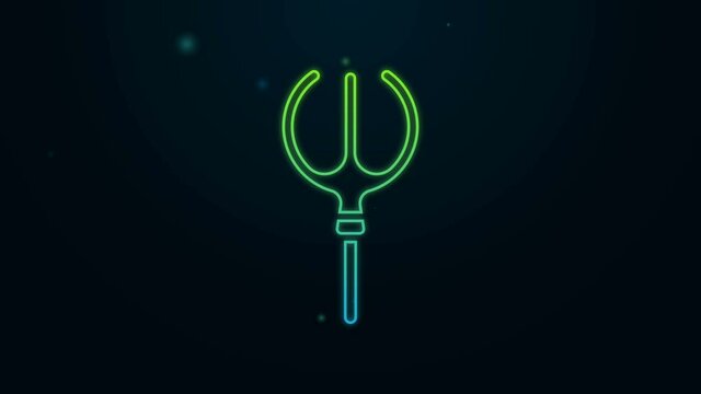 Glowing neon line Neptune Trident icon isolated on black background. 4K Video motion graphic animation