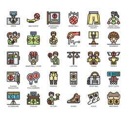 Set of basketball thin line and pixel perfect icons for any web and app project.