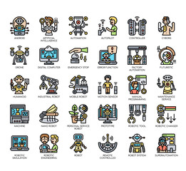 Set of robot thin line and pixel perfect icons for any web and app project.