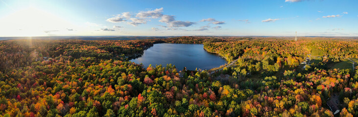 Panoramic photo of Chenango Lake, New Berlin, NY on October 3, 2020.