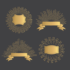 Hand Drawn Gold Vector Elements: ribbons and sunburst. 
